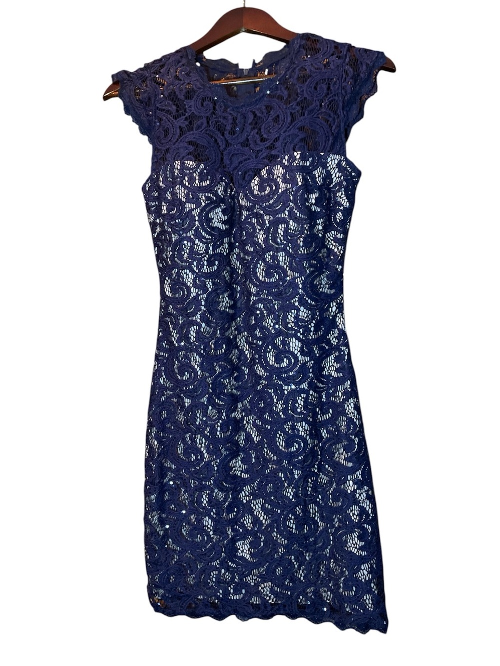 Sequin Hearts Navy Lace Sequin Bodycon Mini Dress Size 5